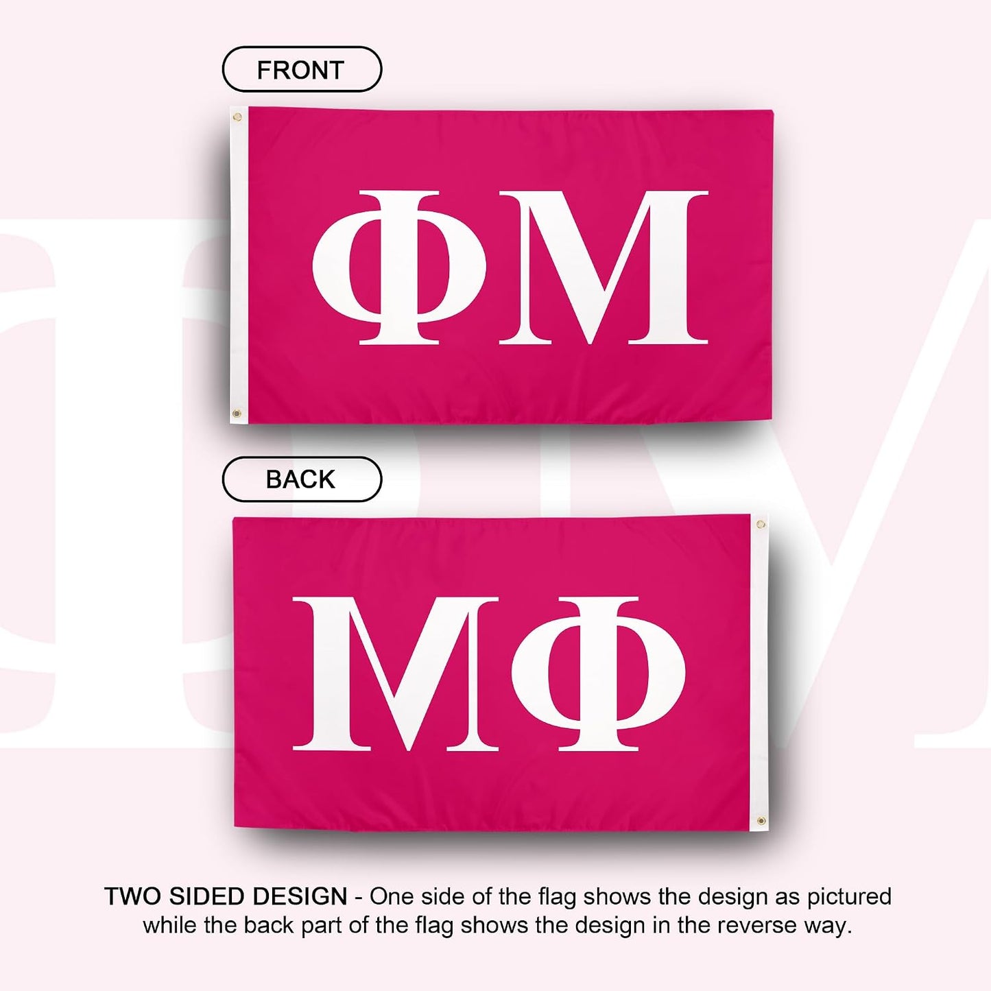 Bandera Phi Mu letra griega 3x5ft letrero decorativo PM