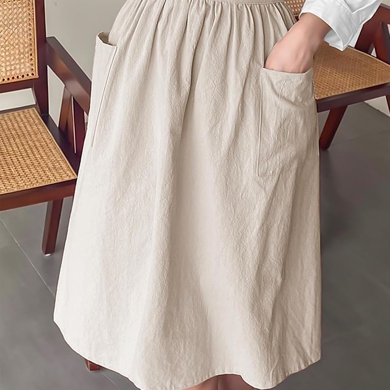 Medio delantal algodón lino mujer vintage con volantes