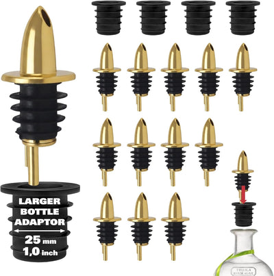 Paquete de 12 vertedores clásicos para botellas de alcohol y aceite de oliva con 4 adaptadores