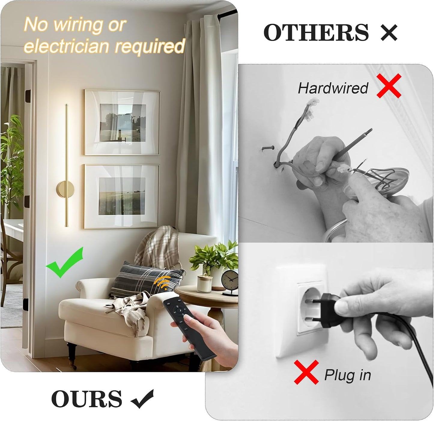 Aplique pared LED inalámbrico recargable con control remoto