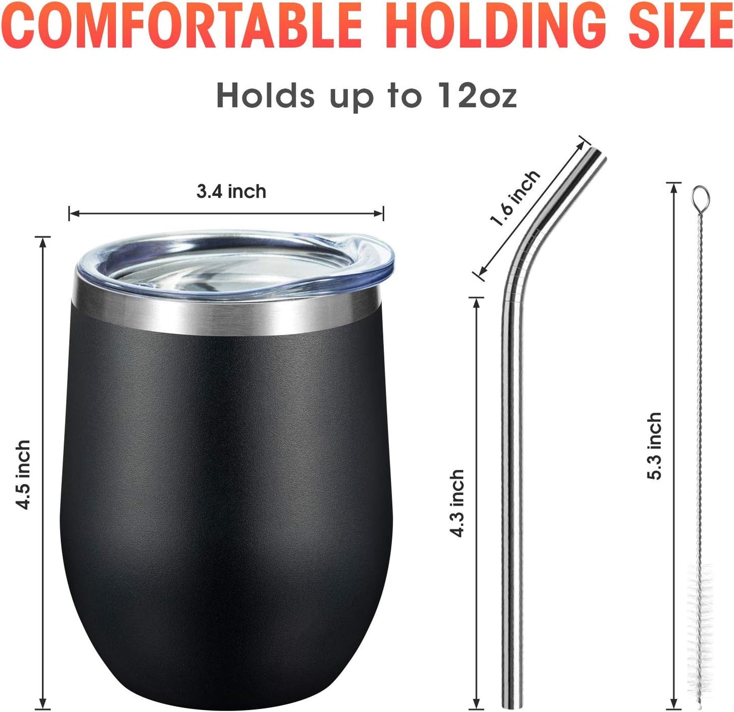 Vaso acero inox doble pared 12oz con tapa pajita 16pzas