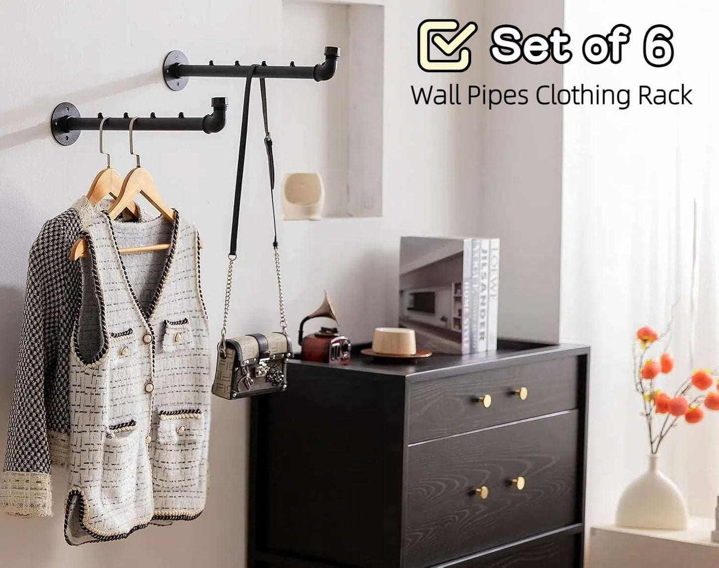 Barra ropa pared metal resistente 6 unidades