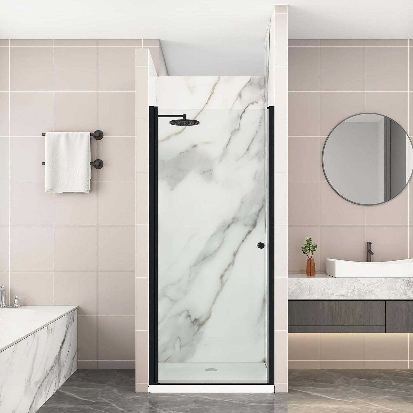 Puerta ducha pivotante 28-30pulg x72pulg vidrio templado negro