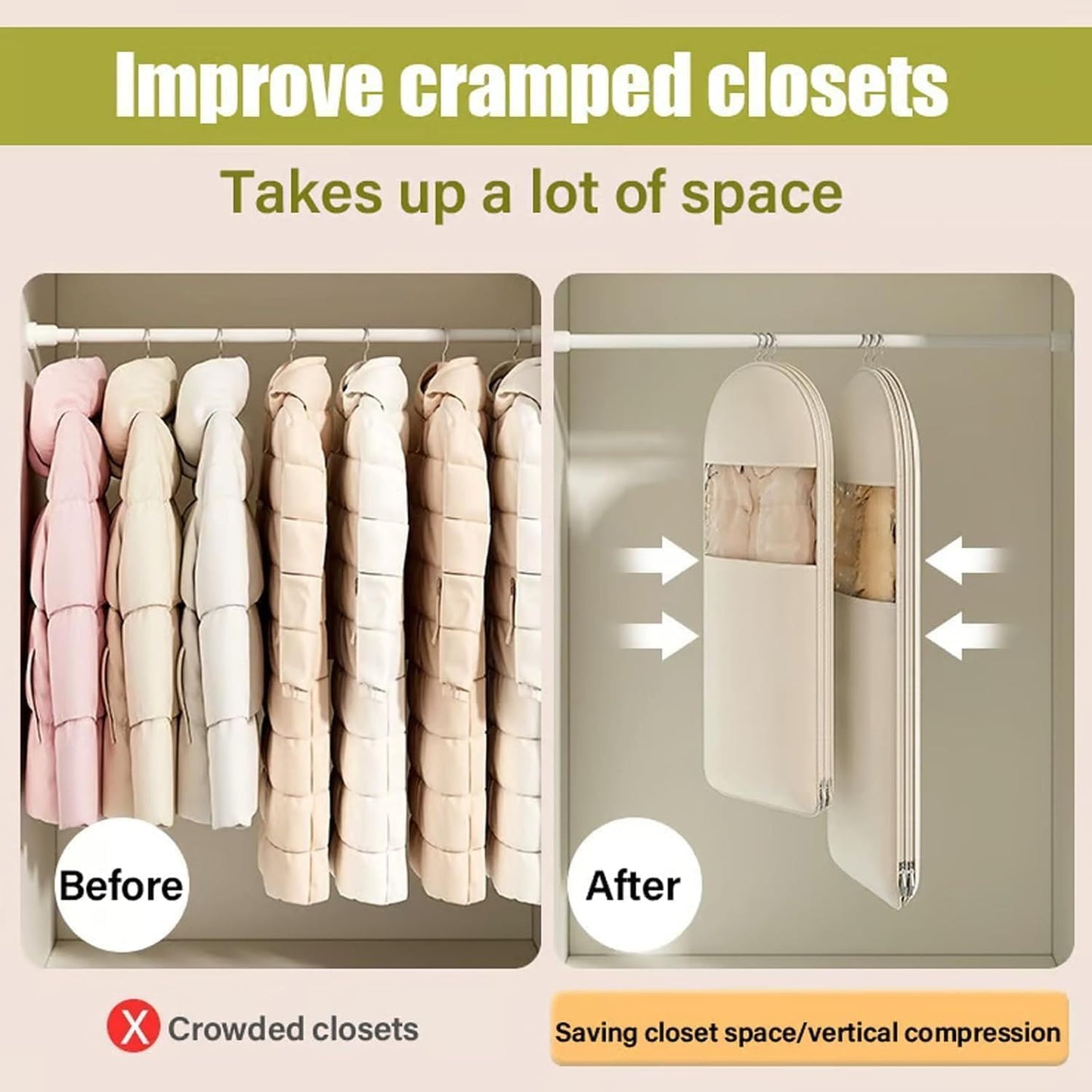 Bolsa ropa colgante compresión cremallera transparente beige