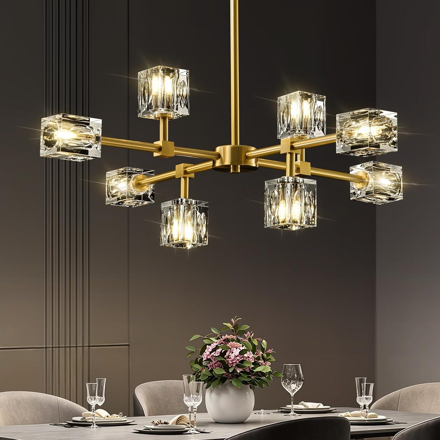 Candelabro cocina cristal Sputnik latón cepillado 8 luces