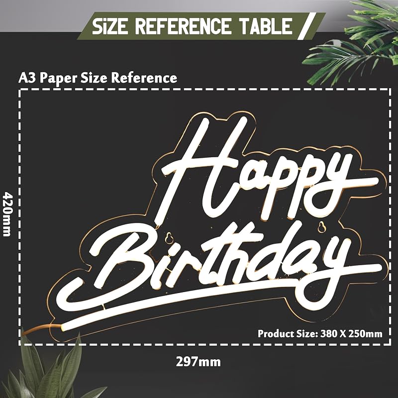 Letrero Neón Feliz Cumpleaños Blanco Cálido USB Baterías