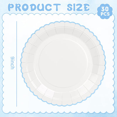 30 Platos Papel Azul Blanco 9pulg Fiesta Baby Shower