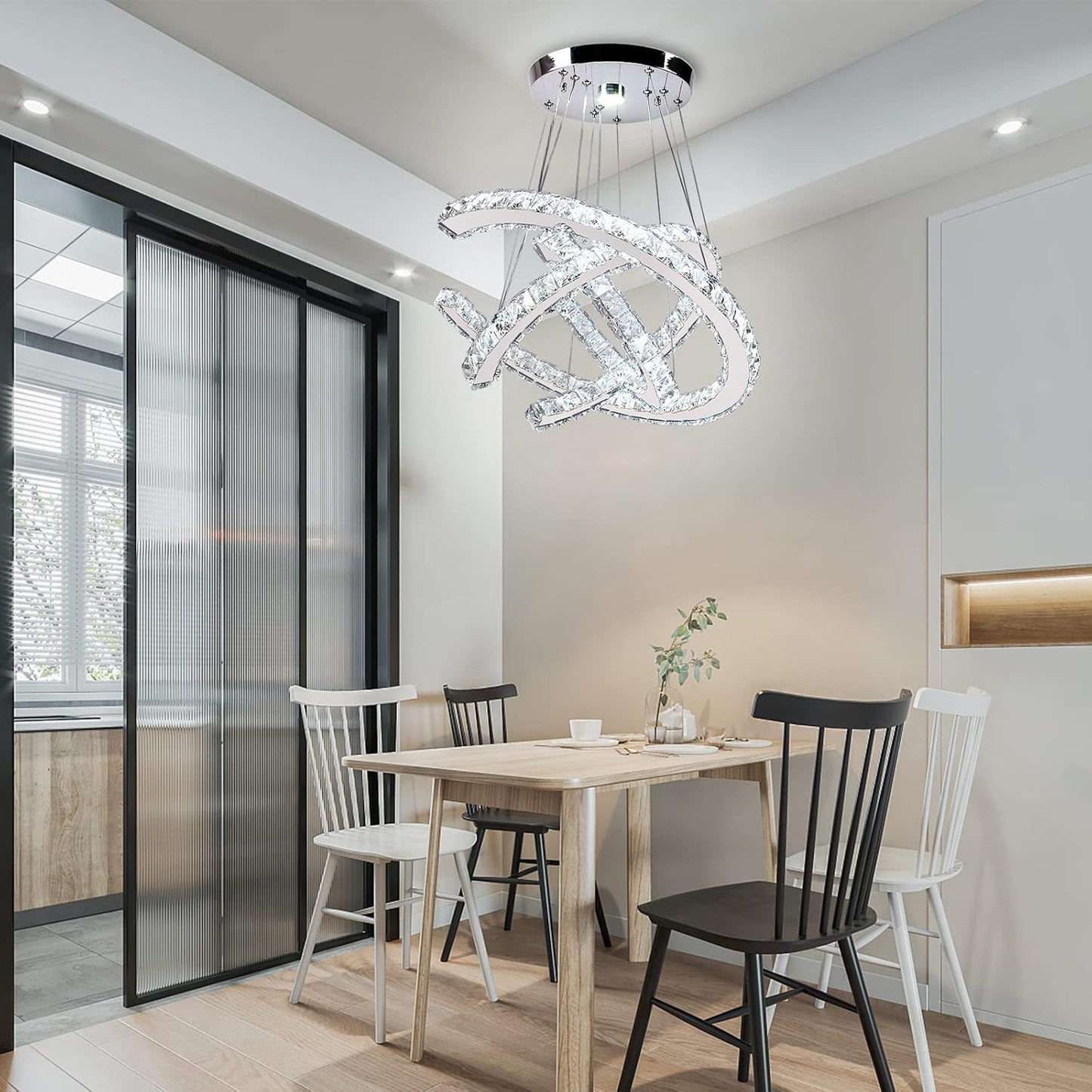 Candelabro LED cristal forma C 19.7" 3 anillos blanco frío