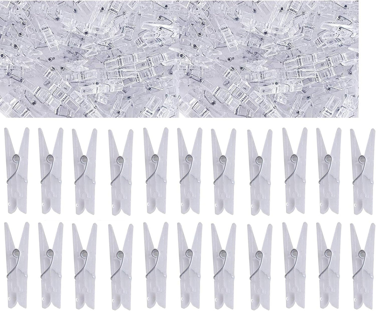 100 Mini Clips Plástico Transparente para Ropa y Luces de Hadas