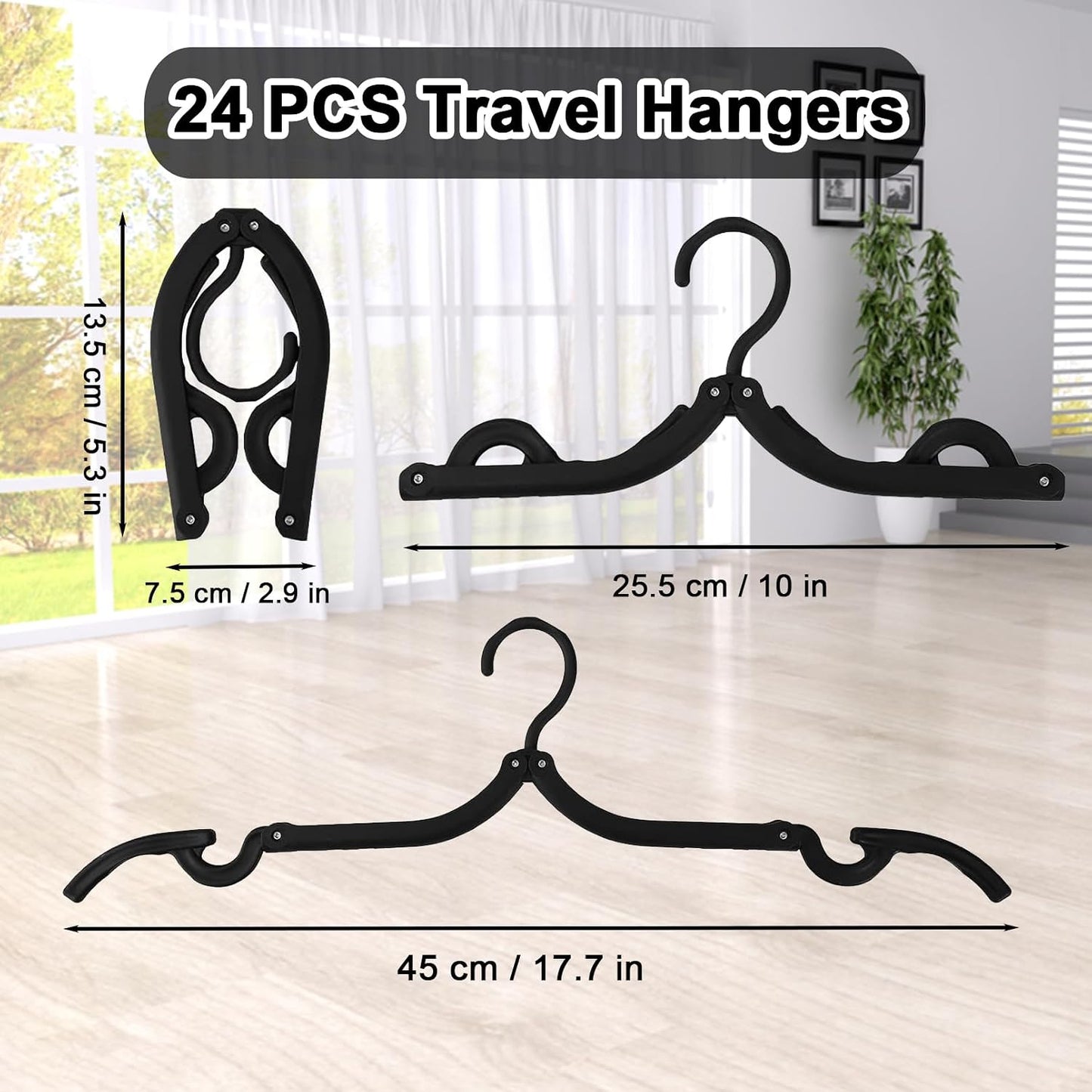 24 Perchas Viaje Plegables Antideslizantes Negras