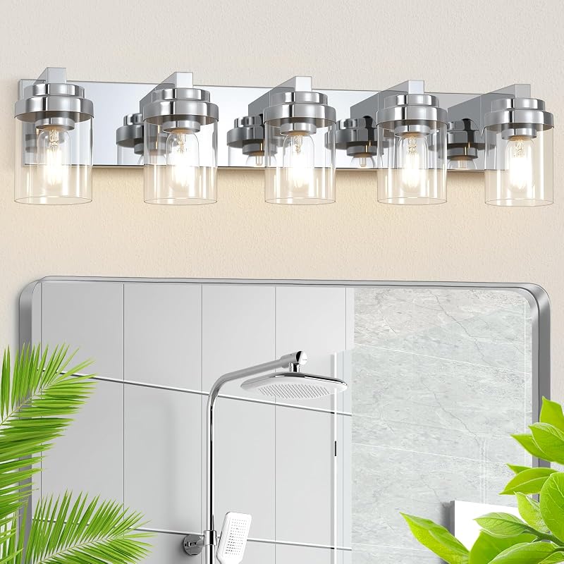 Aplique baño 5 luces cromo pulido 31" moderno