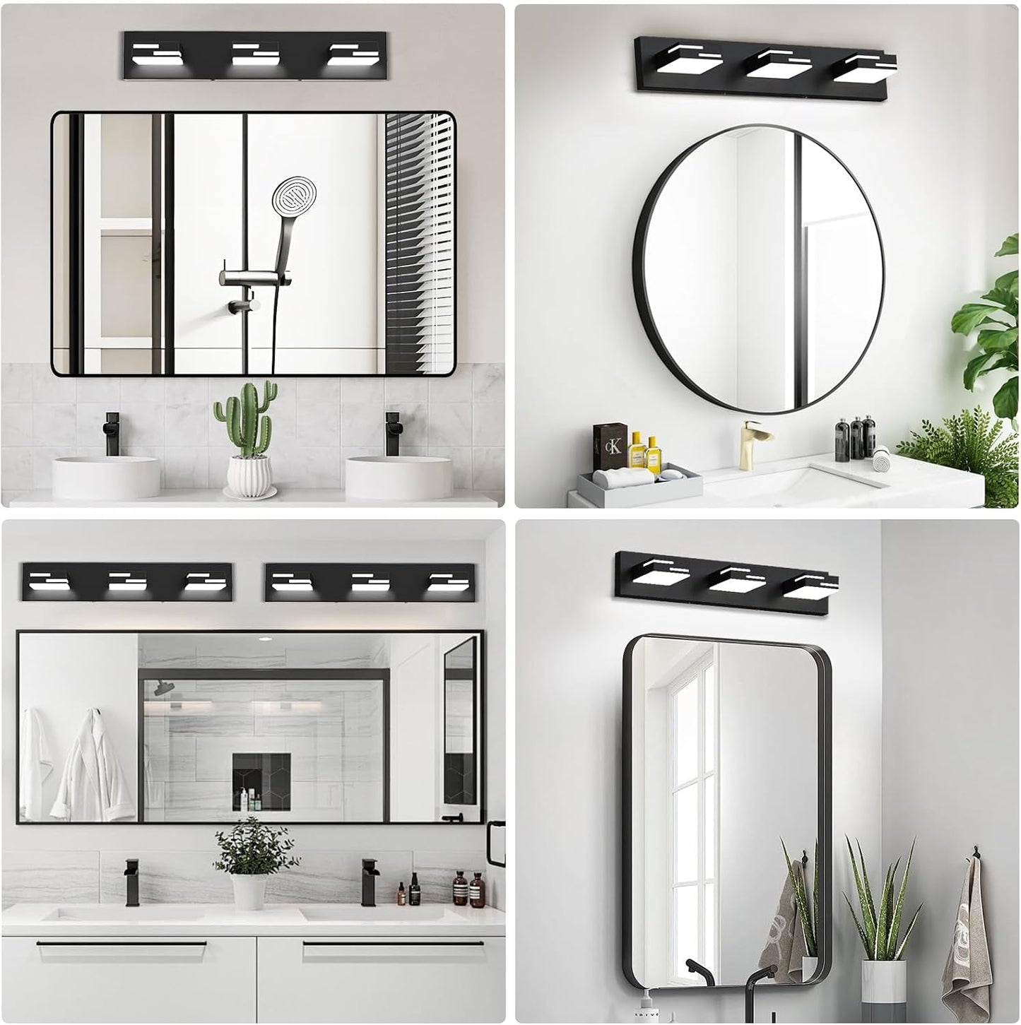 Lámpara LED baño 3 luces negro mate giratorios