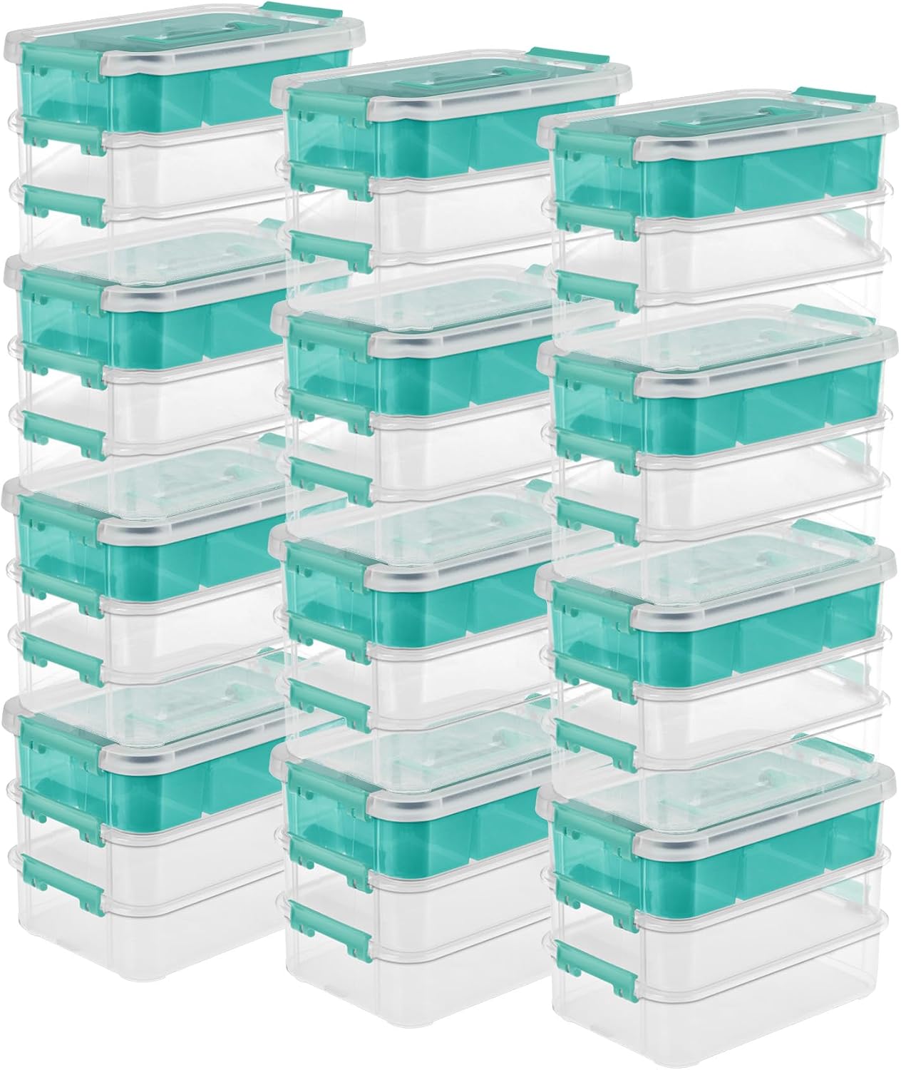 Pack 12 cajas plástico 3 capas transparente/azul