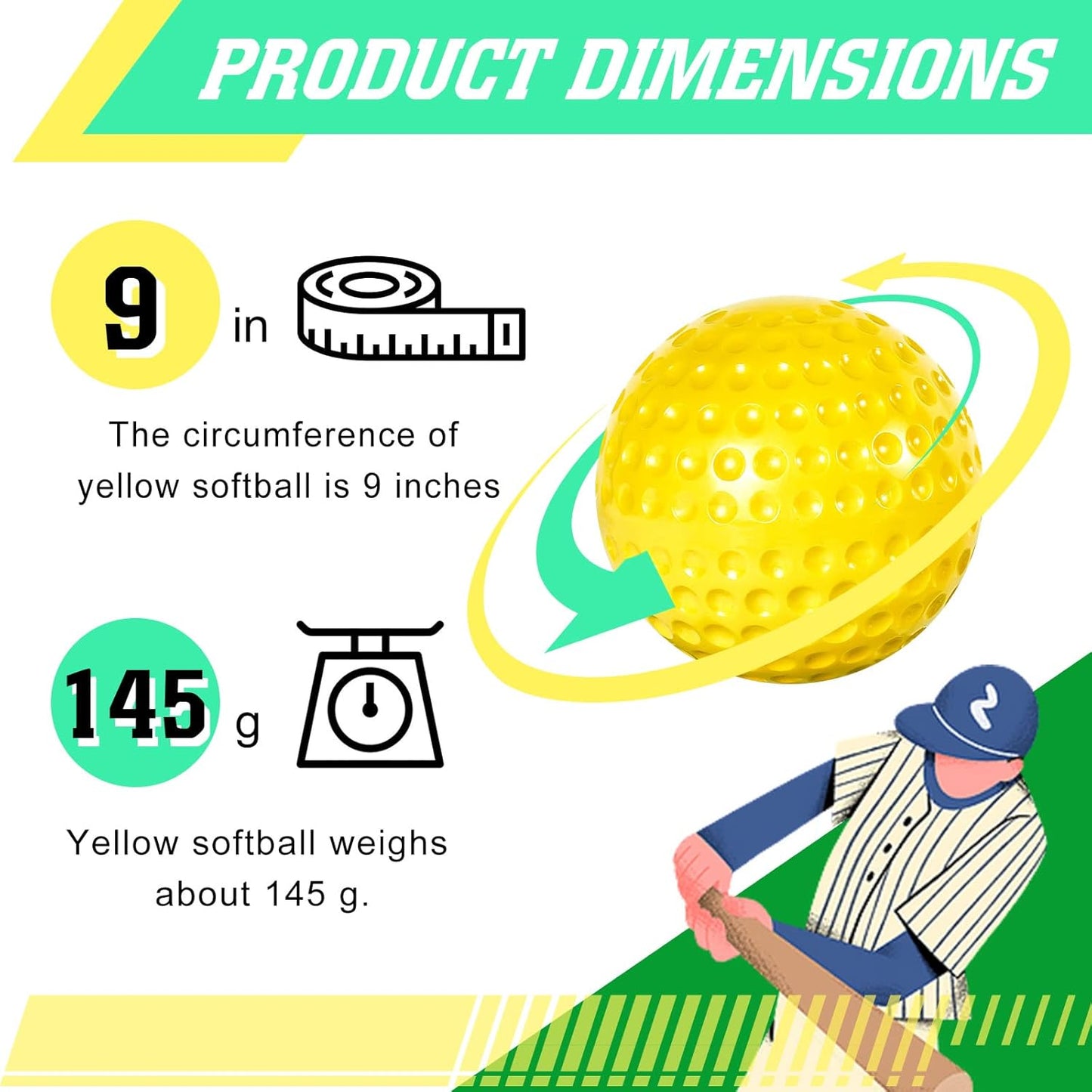 24 Pzas Pelotas Béisbol Amarillo 9pulg Foam