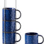 Set 4 Tazas Cerámica 16oz Soporte Inox Apilables Azul