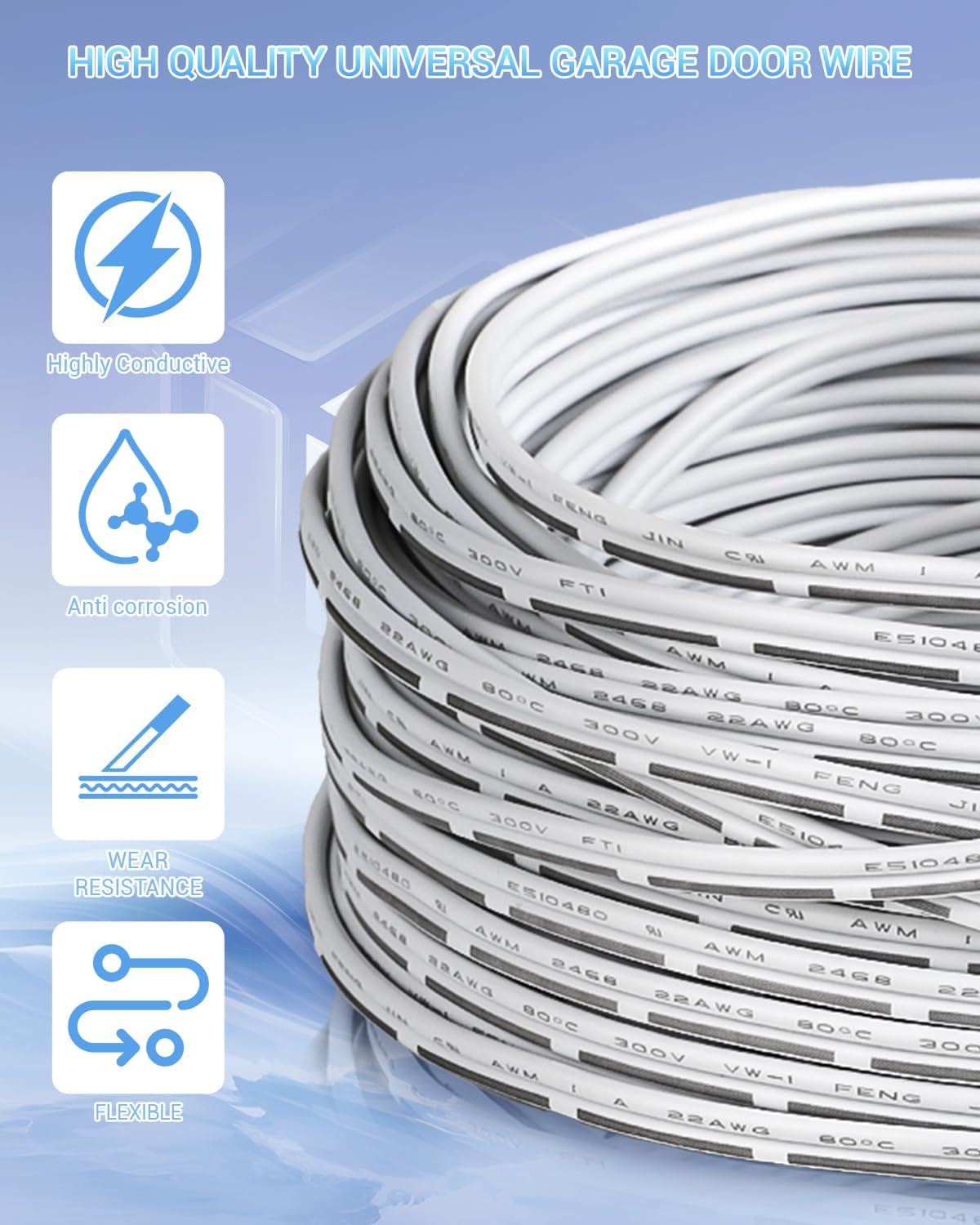Cable universal puerta garaje 22/2 awg 100pies cobre estañado