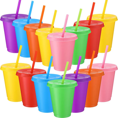 Vasos plástico 16oz con pajilla pack 15