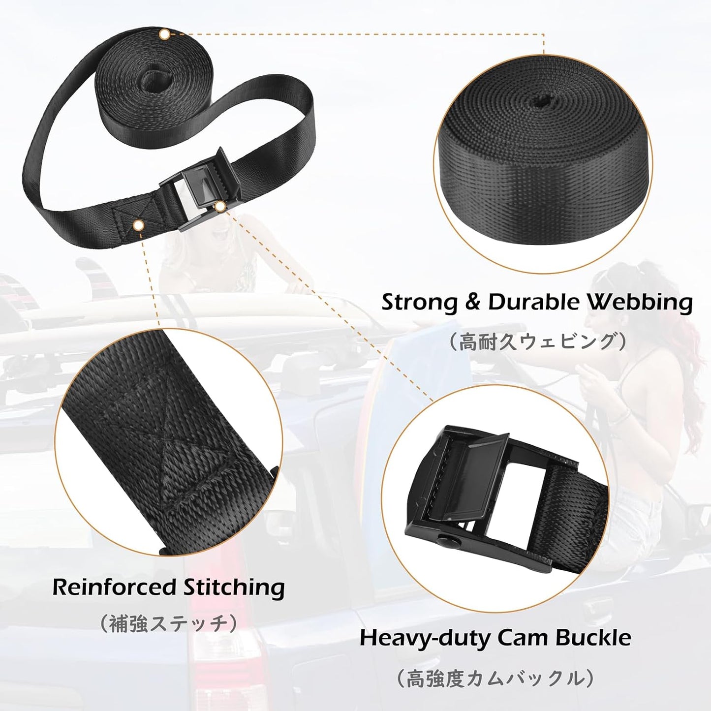 Correas carga nylon hebillas leva 1m negro