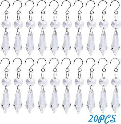 20 Pzas Candelabros Cristal Prismas Colgantes con Ganchos