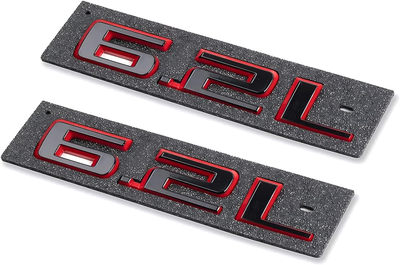 Set emblemas capó 3D 6.2L adhesivo rojo negro