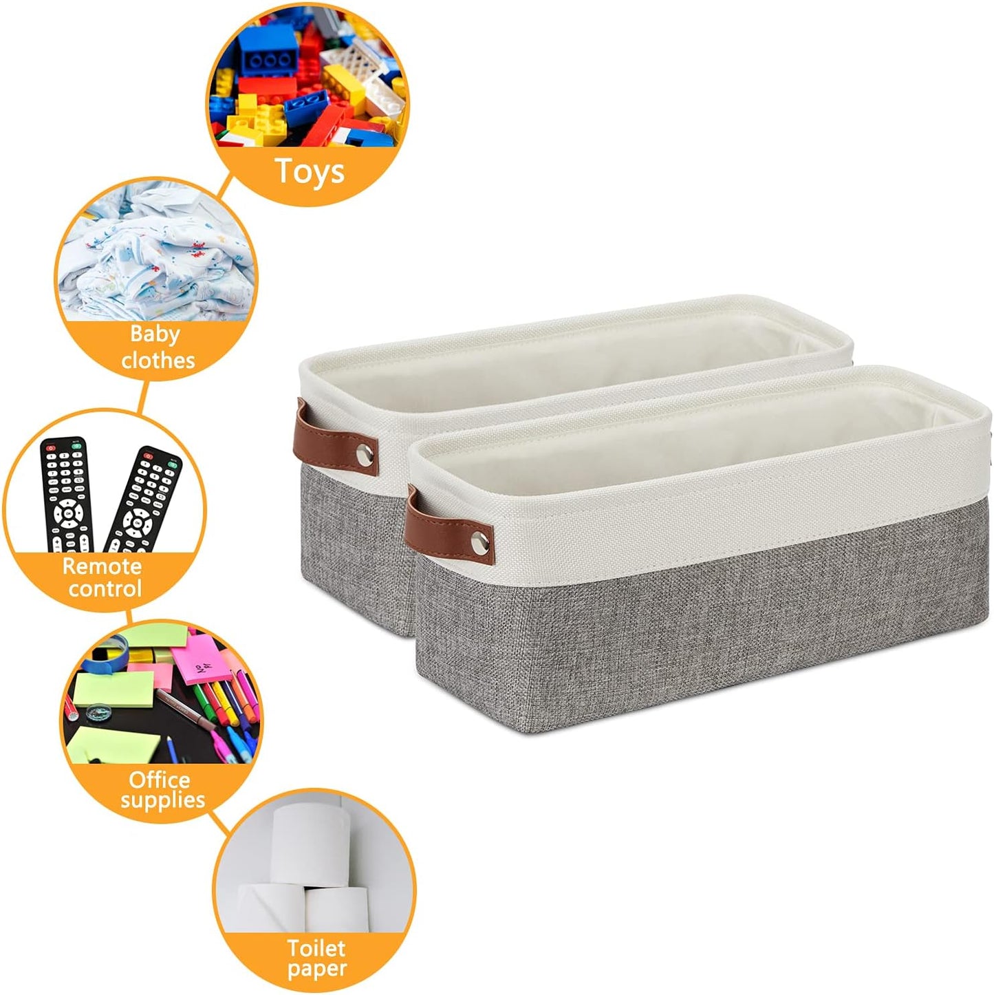 Canastas almacenamiento tela 15x6x5.5pulg inodoro 2pzas blanco