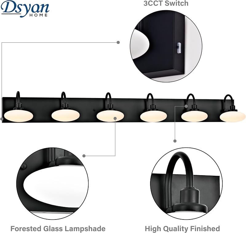 6 Luces Tocador Baño Negro Mate Modernas