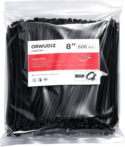 600 Pzas Brida Cable 8" Nylon 66 Negro 50lb