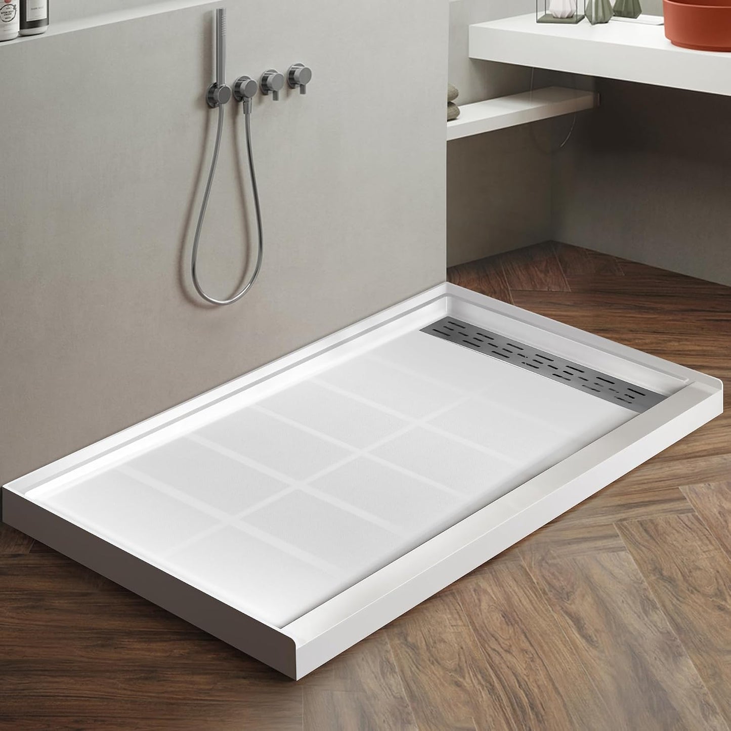 Base ducha lineal derecho 60x32pulg acero inox