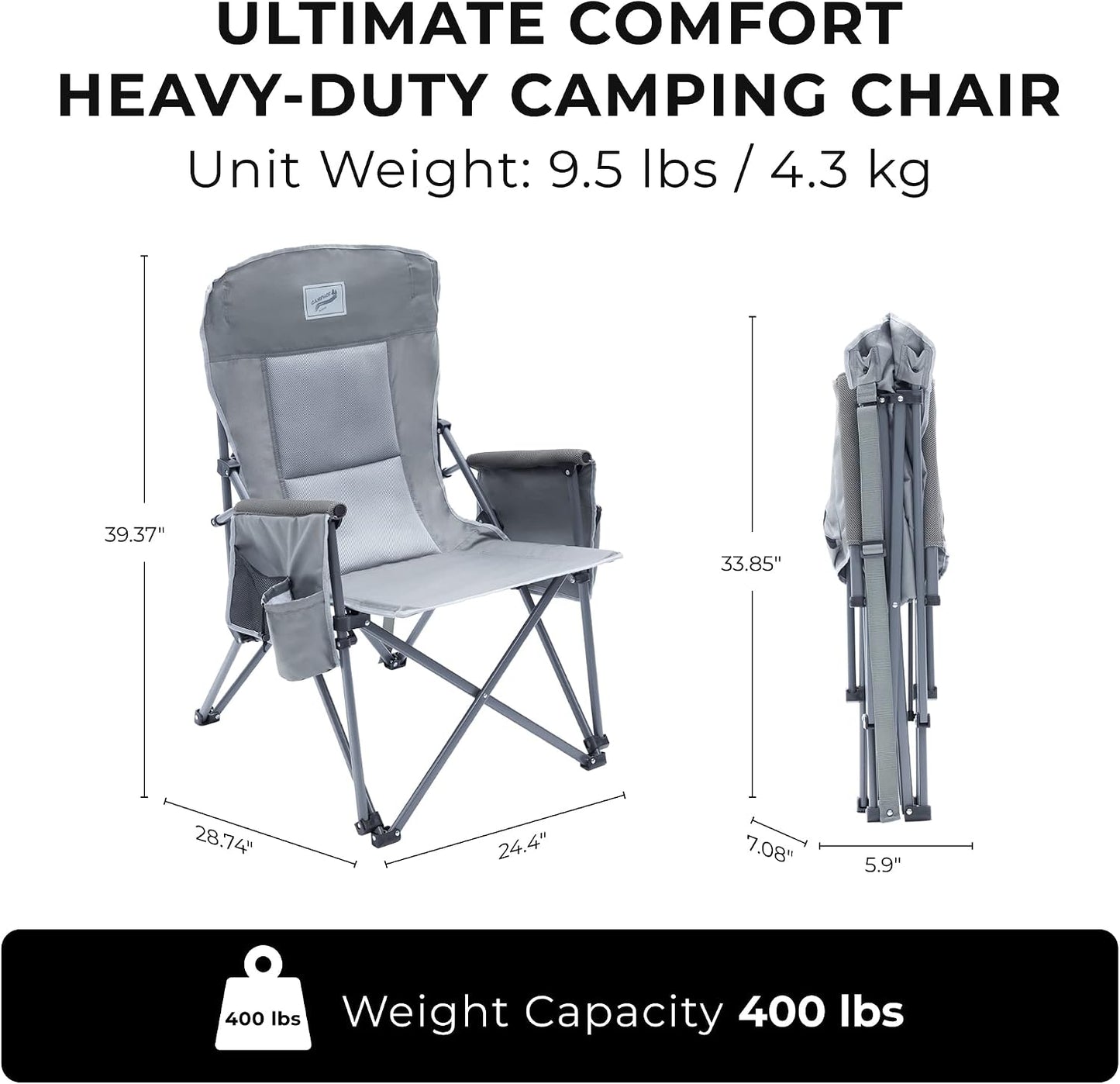 Silla camping plegable respaldo acolchado 400lb