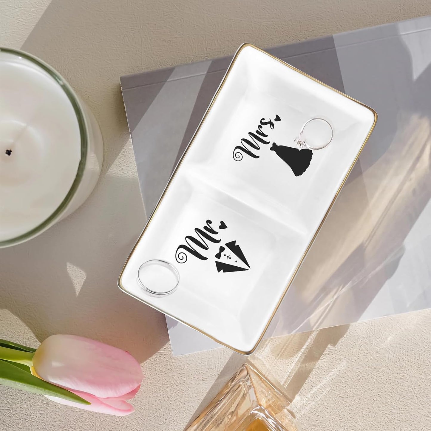 Soporte cerámica para anillos compromiso boda regalo
