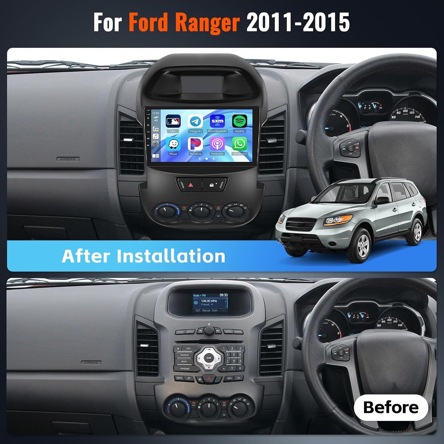 Radio coche Android 15 Ford Ranger 2011-15 9pulg CarPlay