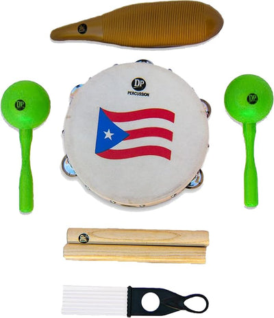 Kit percusión pandereta 8pulg claves güiro maracas plástico