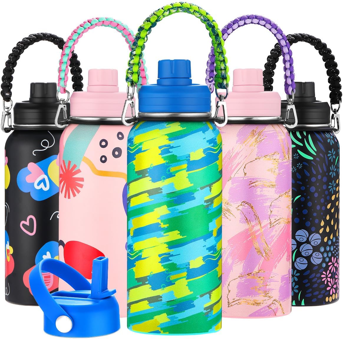 Botella agua acero inox 24-40oz con asas y correa