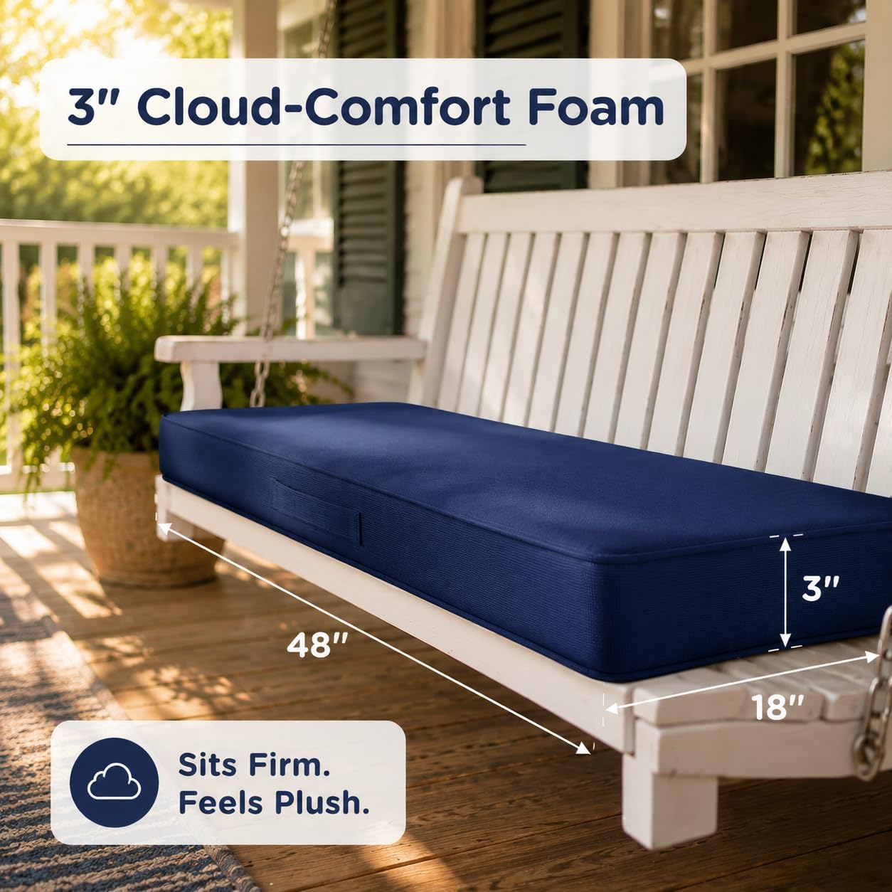 Cojín banco exterior 48x18" doble impermeable azul marino
