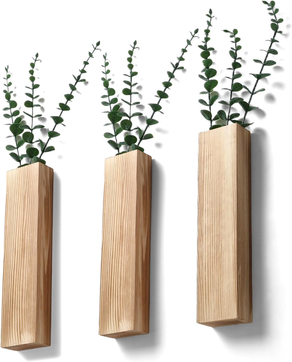 Maceteros pared madera plantas artificiales 3 Pzas marrón