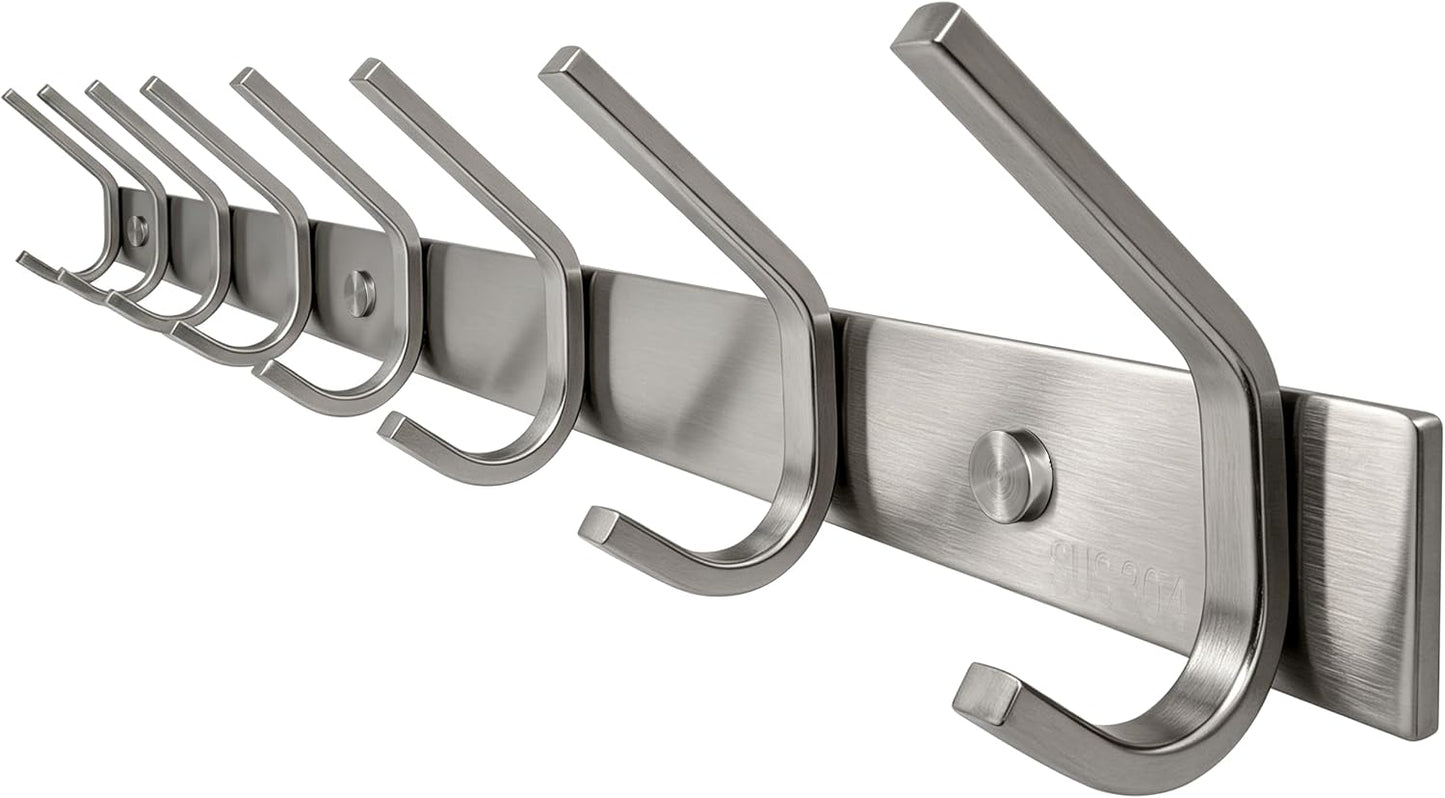 Perchero acero inox 8 ganchos barra toallas cepillado
