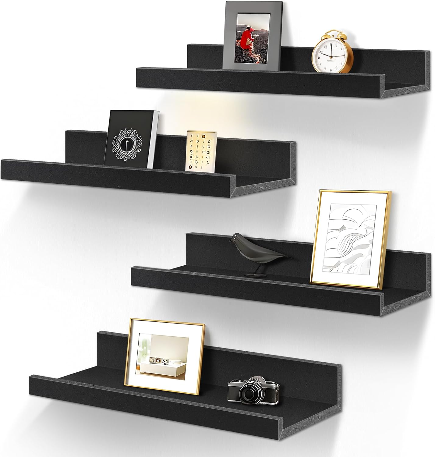 4 Pzas Estantes Flotantes Pared 15.6" Negro