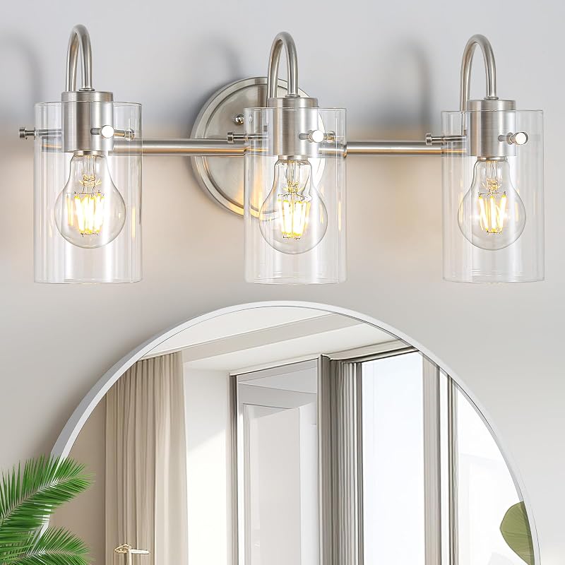 Lámpara tocador 3 luces níquel cepillado vidrio transparente