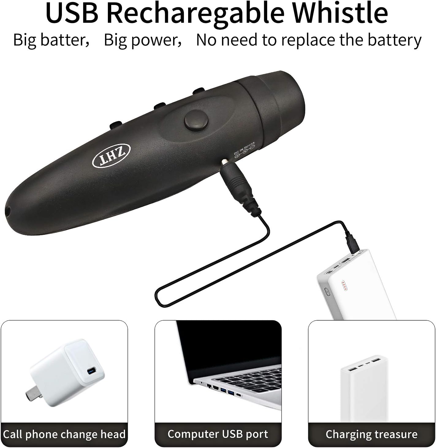 Silbato electrónico USB 3 tonos alto volumen para árbitros camping