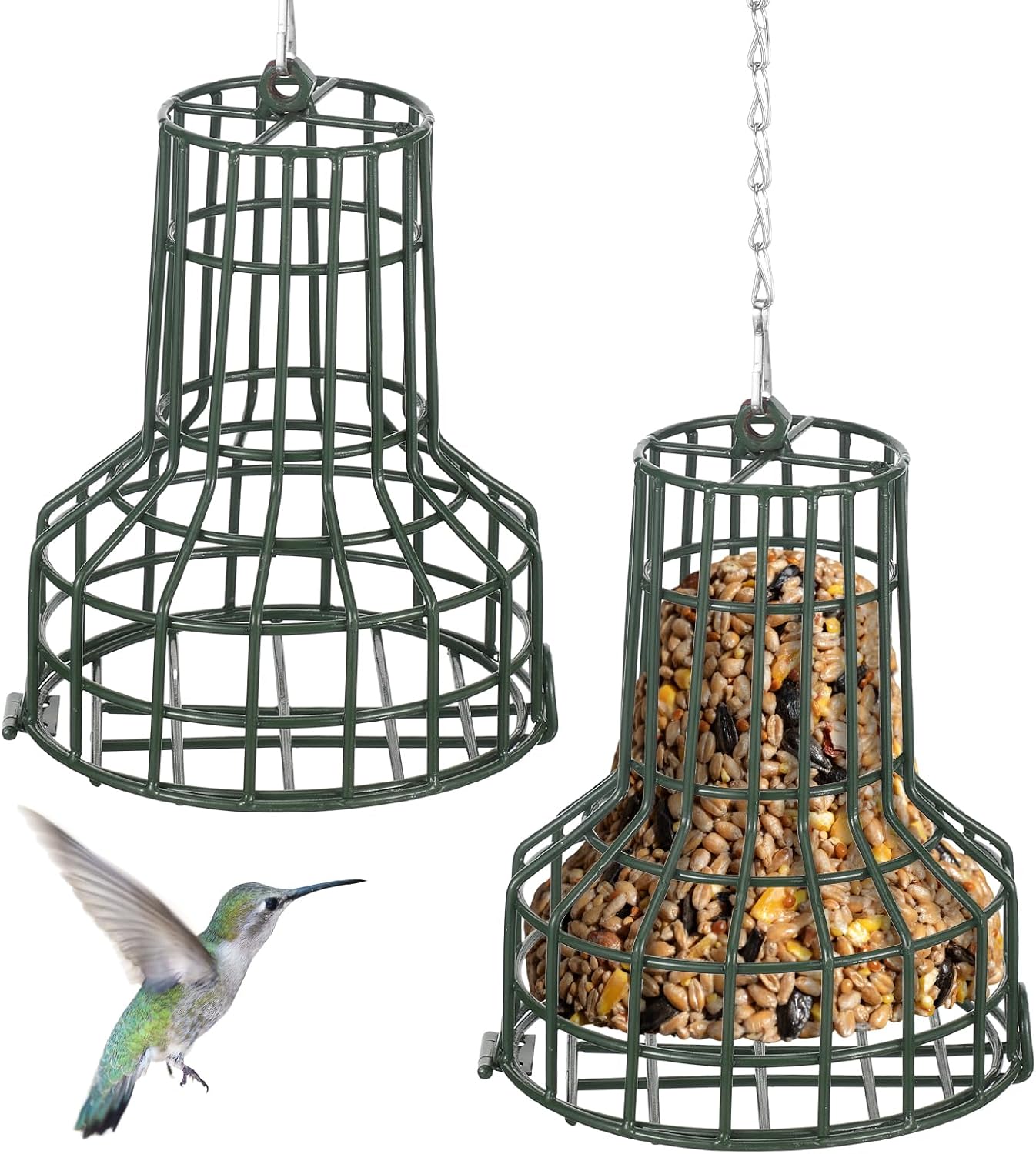 2 Pzas Comedero Semillas Pájaro con Cadena Acero Inox