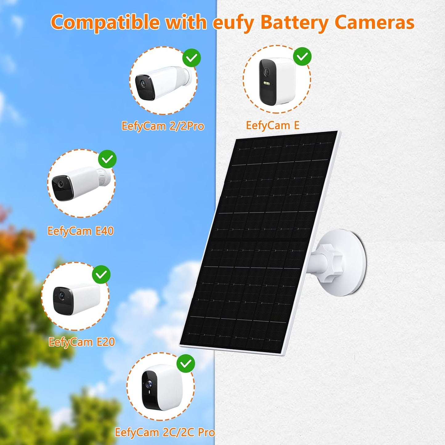 Panel solar 7W para EufyCam 2/2 Pro/2C/E20/E40 USB C