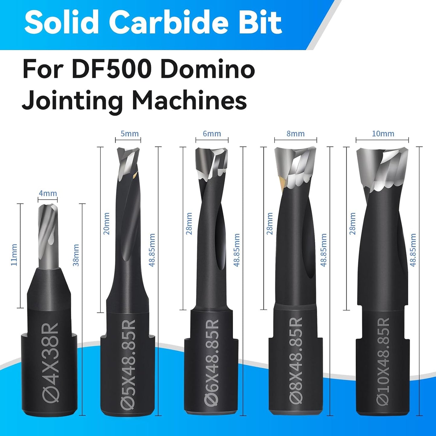 Set 5 Pzas Brocas Carburo Domino 0.394in PTFE Negro