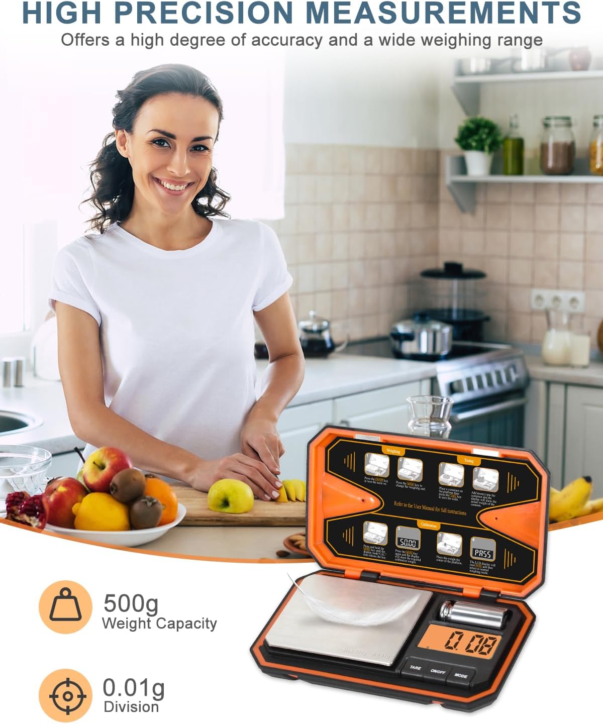 Báscula digital 17.64oz con tara para alimentos y joyas