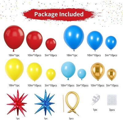 Kit arco globos temática dibujos animados rojo azul amarillo