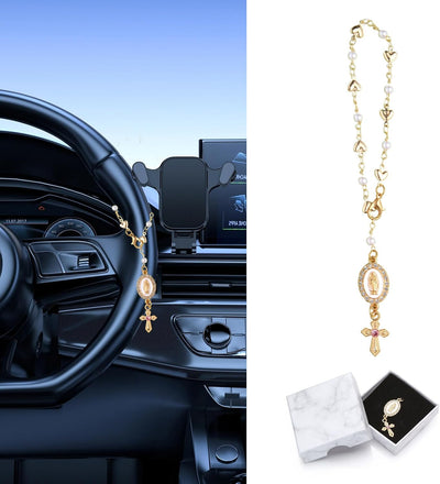 Cruz colgante rosario para coche con Virgen y crucifijo