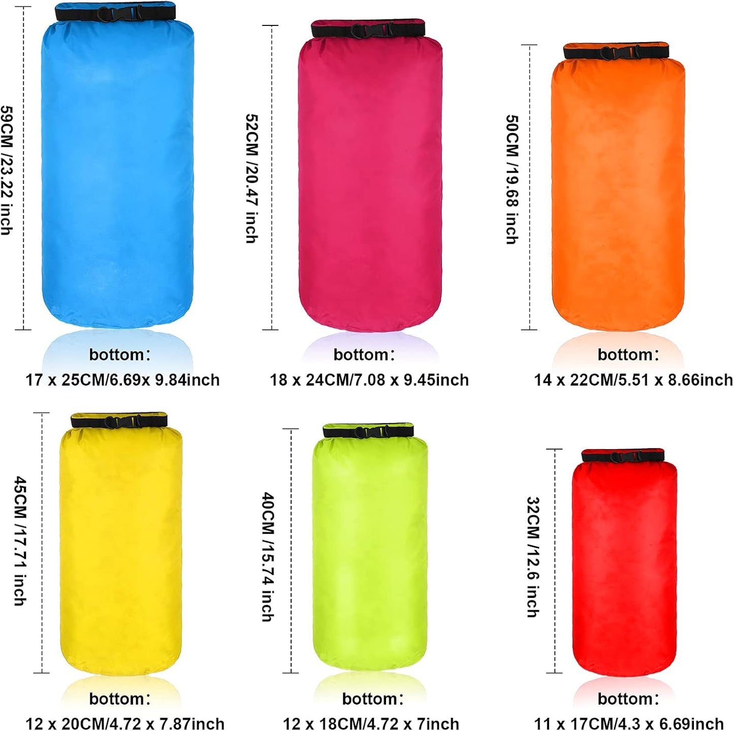 Set 6 Bolsas Secas Impermeables 20-3L Correa Ajustable