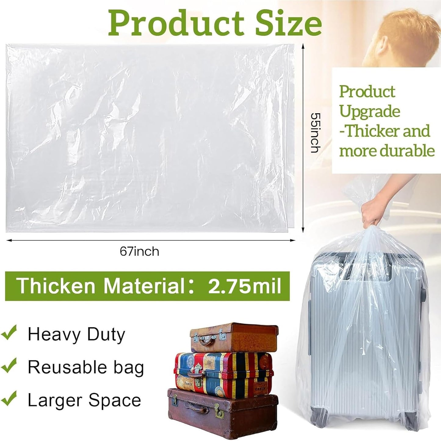 10 Bolsas Plástico Transparente 55x67" Jumbo Mudanza