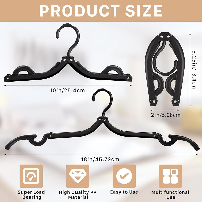 24 Perchas Plegables Viaje Antideslizantes Negras
