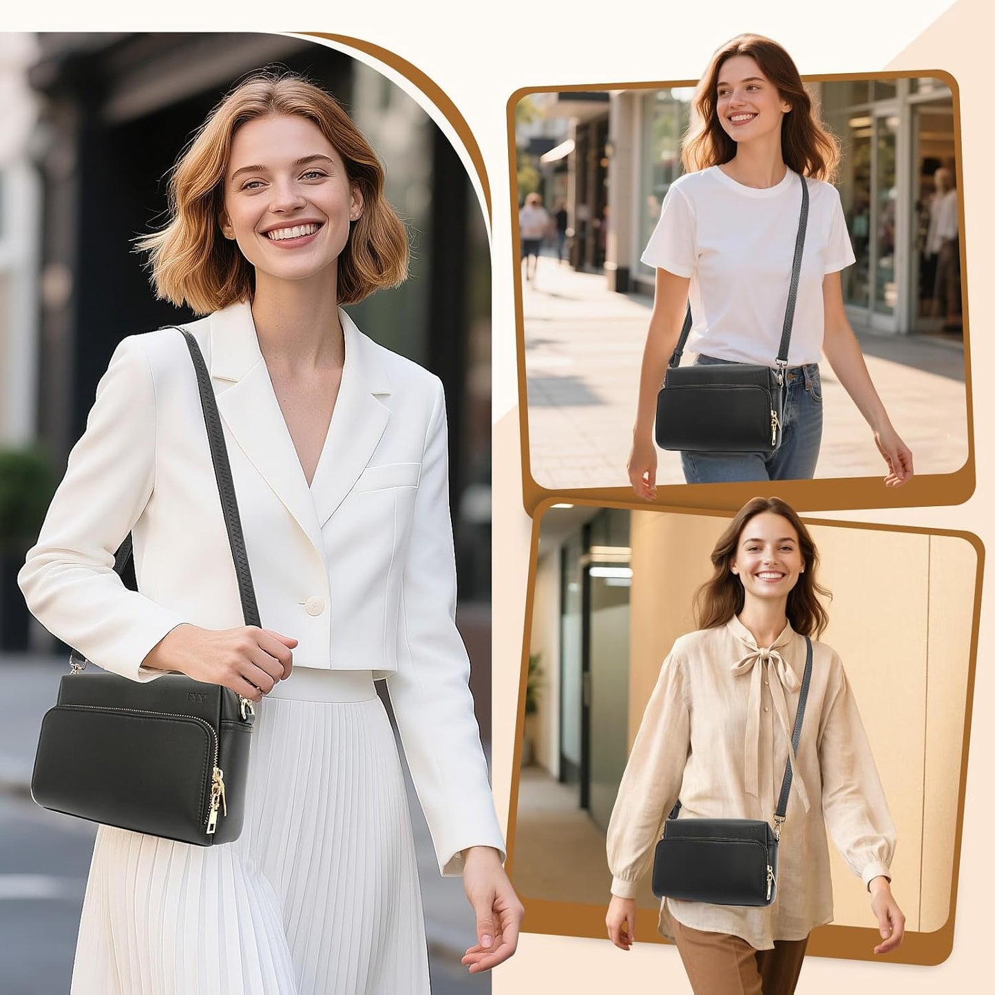 Bolsos cruzados mujer cuero vegano viaje correa ajustable