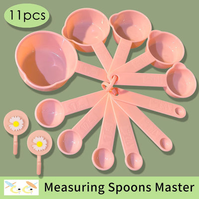 Set 11 Tazas y Cucharas Medidoras Rosadas Plástico Preciso
